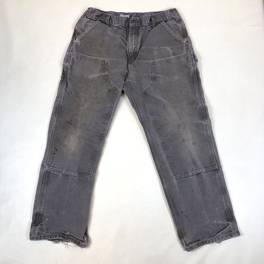 Carhartt B136 Gray Double Knee Carpenter Canvas Work Pant Distressed Tag 35x30 - Picture 9 of 9